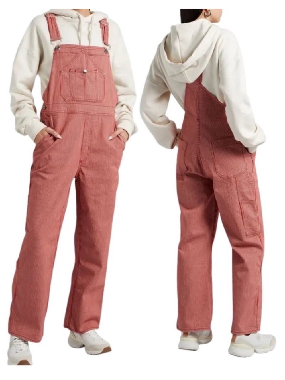 Rag & Bone red and white striped cotton-blend twill overalls Size Medium